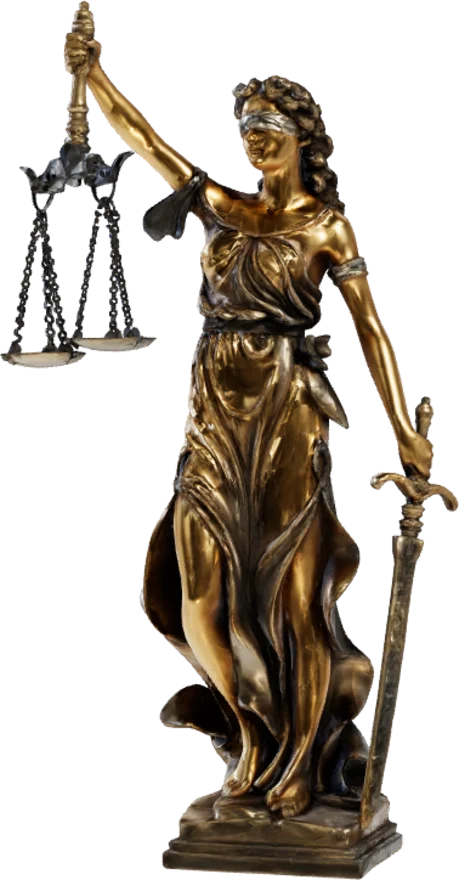Escultura da deusa Têmis, com a balança erguida e a espada baixa